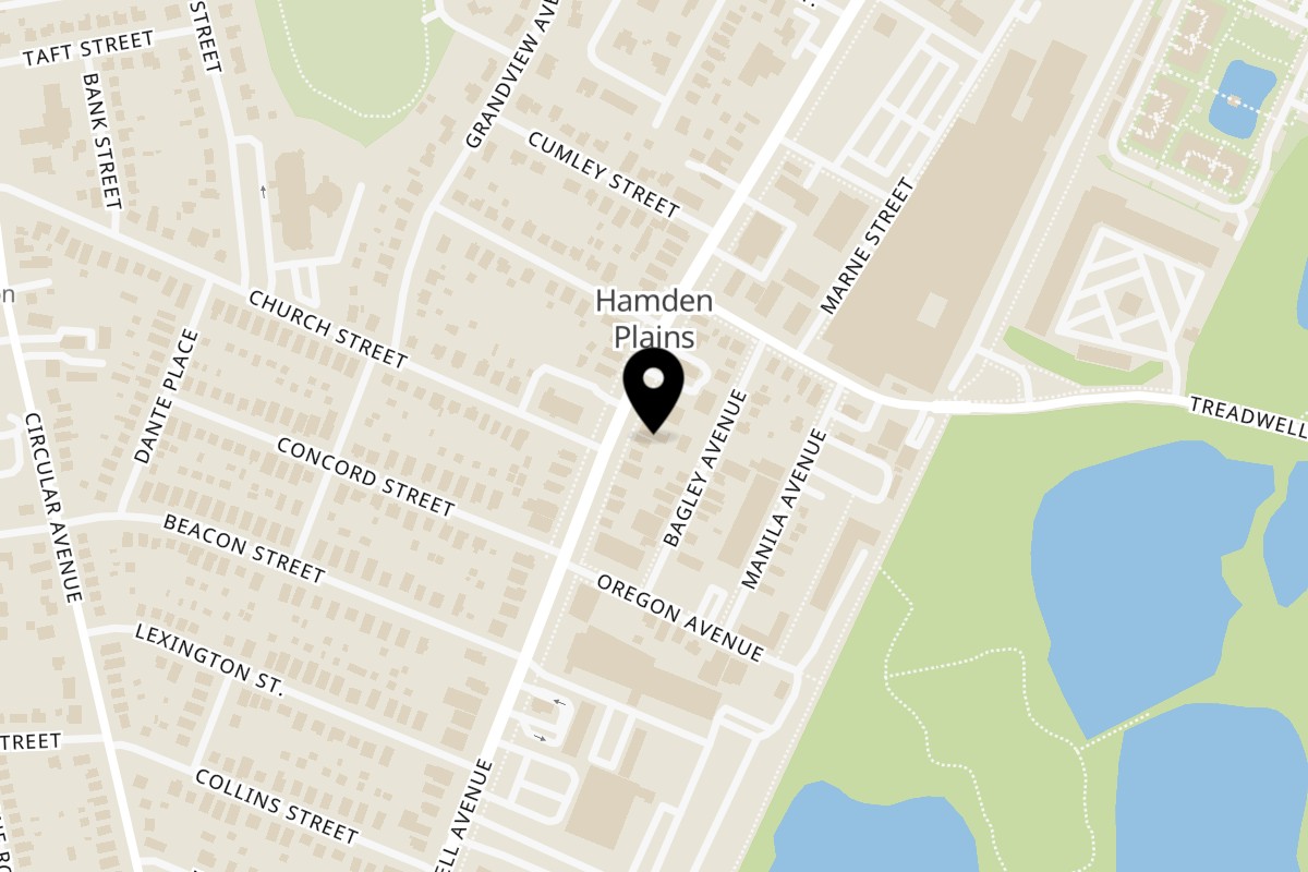 Map showing the location of Sushi Palace Hamden on 1473 Dixwell Avenue in Hamden